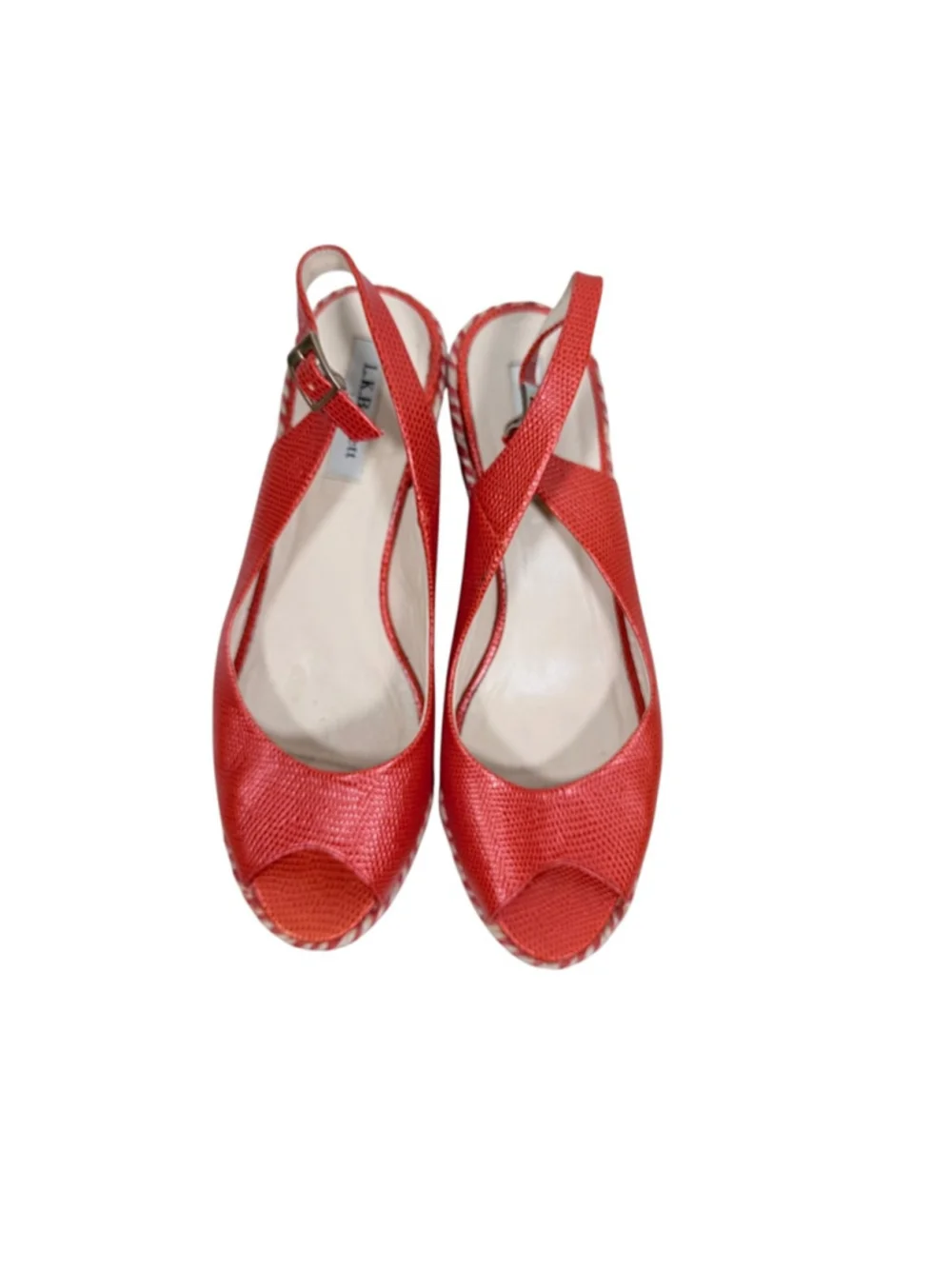 LK Bennett Orange Snakeskin Peep Toe Wedge Sandals Espadrille Size 39 - 8.5